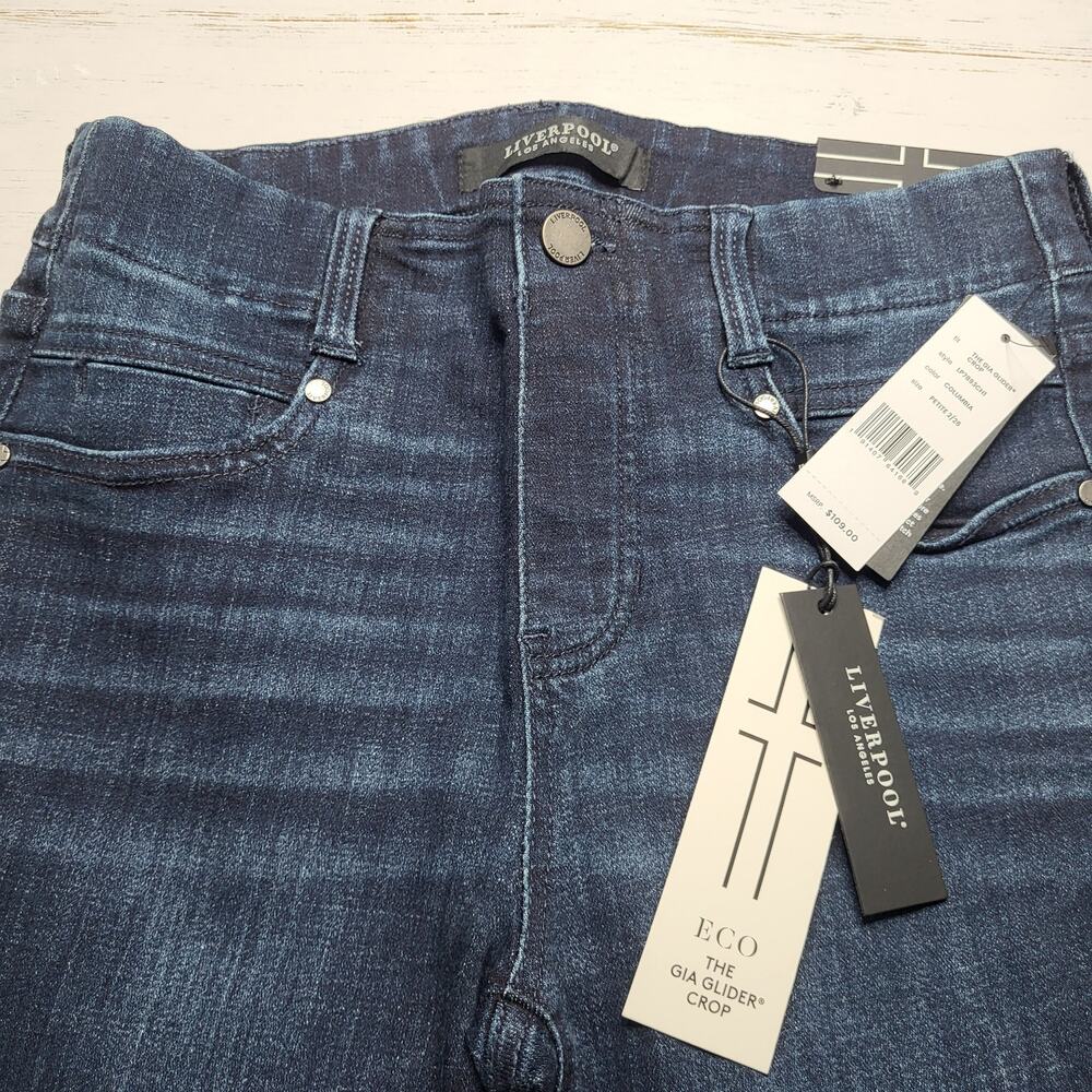 Liverpool Gia Glider Crop Jeans Pull On Split Raw Hem Flare Columbia Dark 26P - Picture 5 of 11
